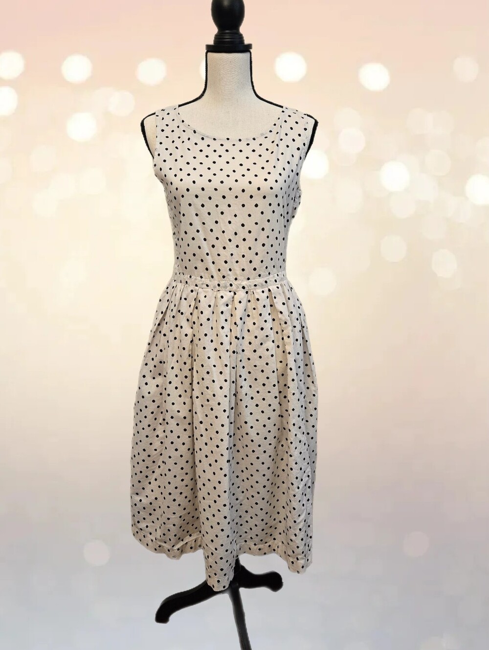 Ines De La Fressange Women's All Cotton Dress Sz S White Black Dots Pockets